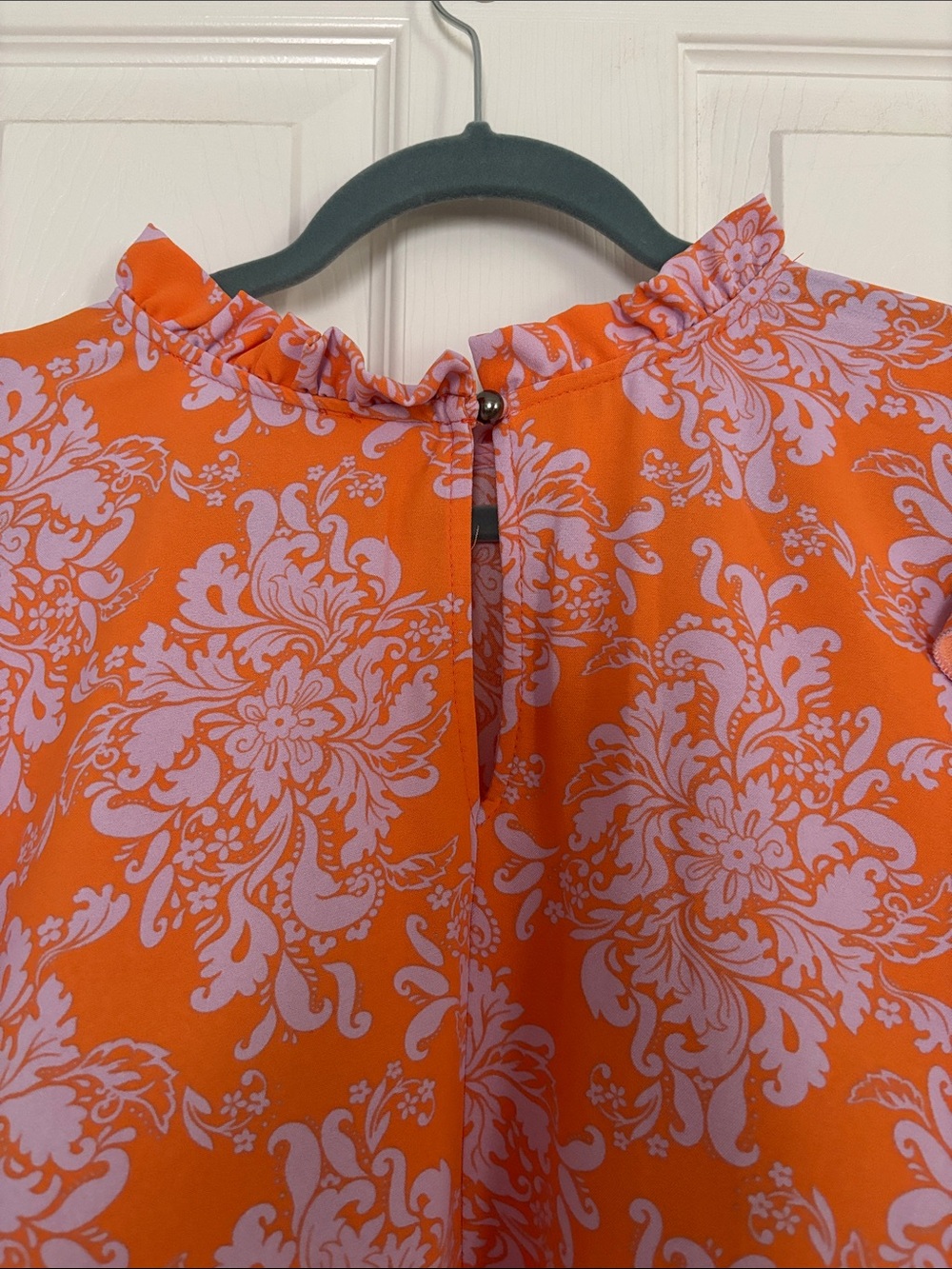 Women's Orange Floral Ruffle Sleeve Blouse - Picture 2 of 2